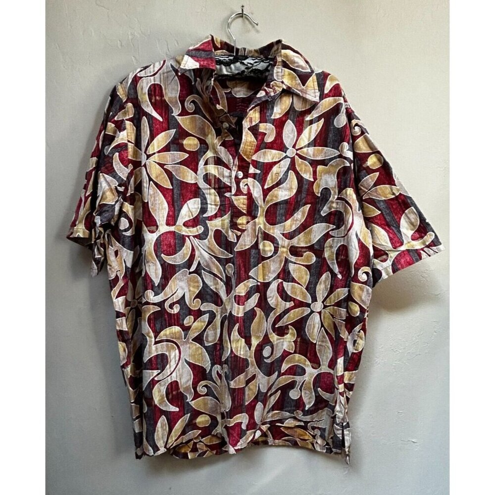 Go Barefoot Men's Hombre Pareau Placket Reverse Print Shirt Large Sort Sleeve